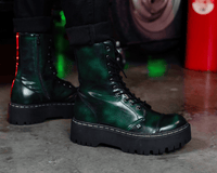 Green Rub-Off 10-Eye Double Decker Boot