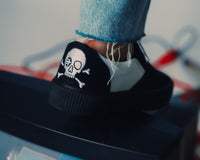 Black & White Twill Skull Slip-On Creeper Sneaker