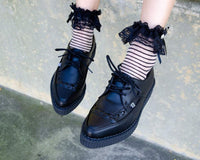 Black Leather Lace Up Pointed Creeper