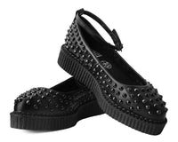 Black Spiked Pointed Ballet Ankle Strap Creeper