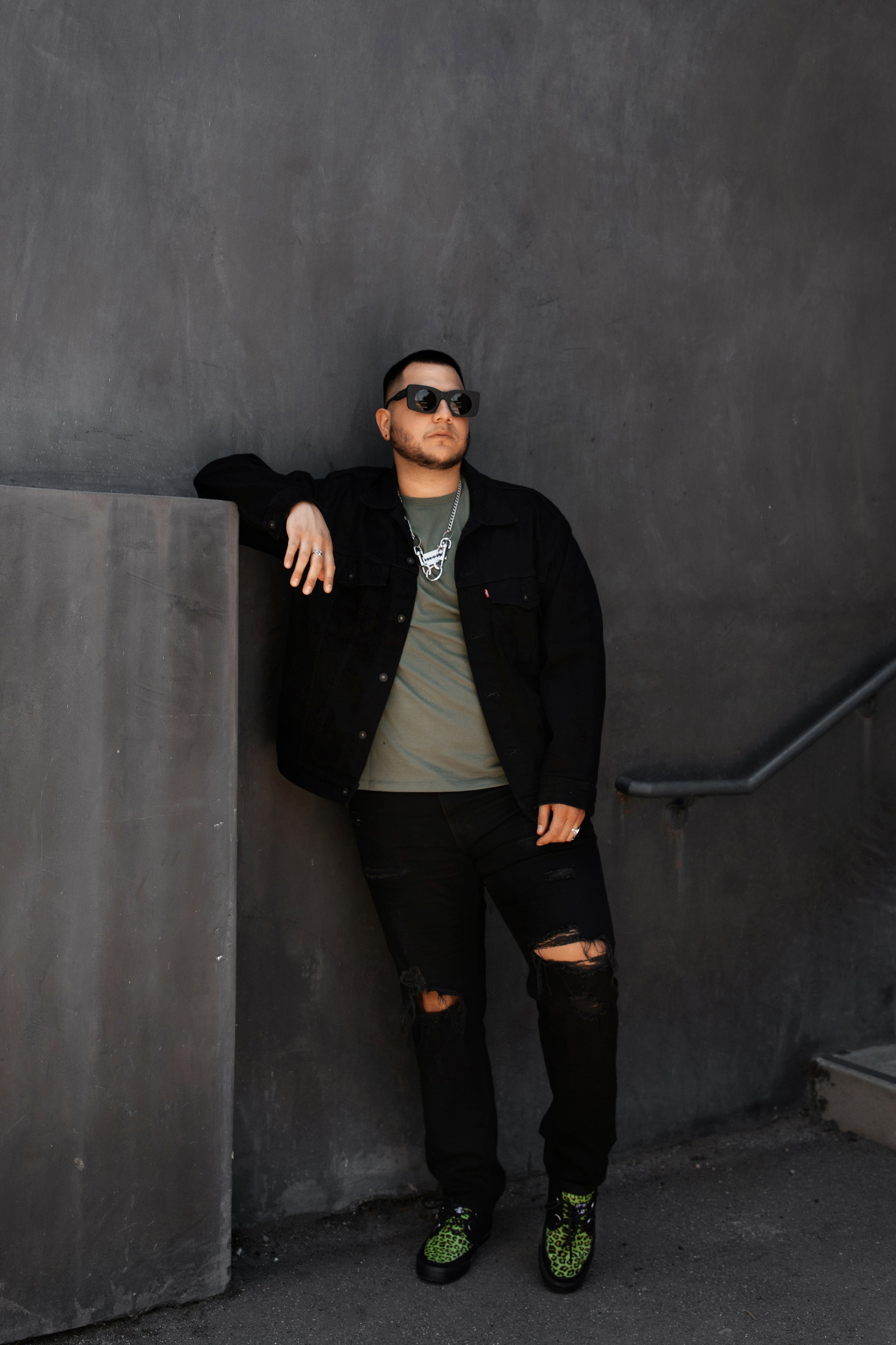 Black & Green Leopard Suede Creeper Sneaker