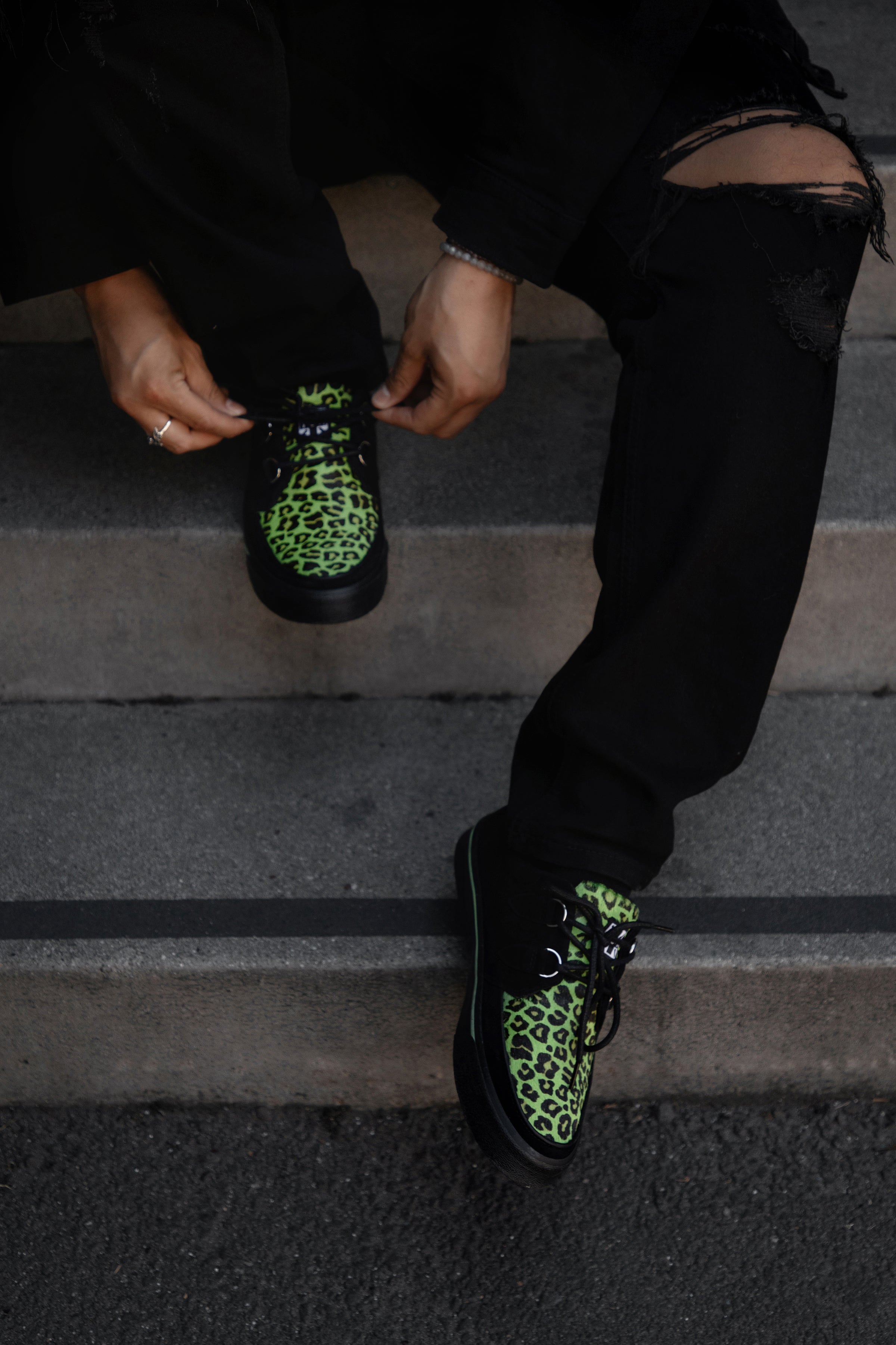 Black & Green Leopard Suede Creeper Sneaker