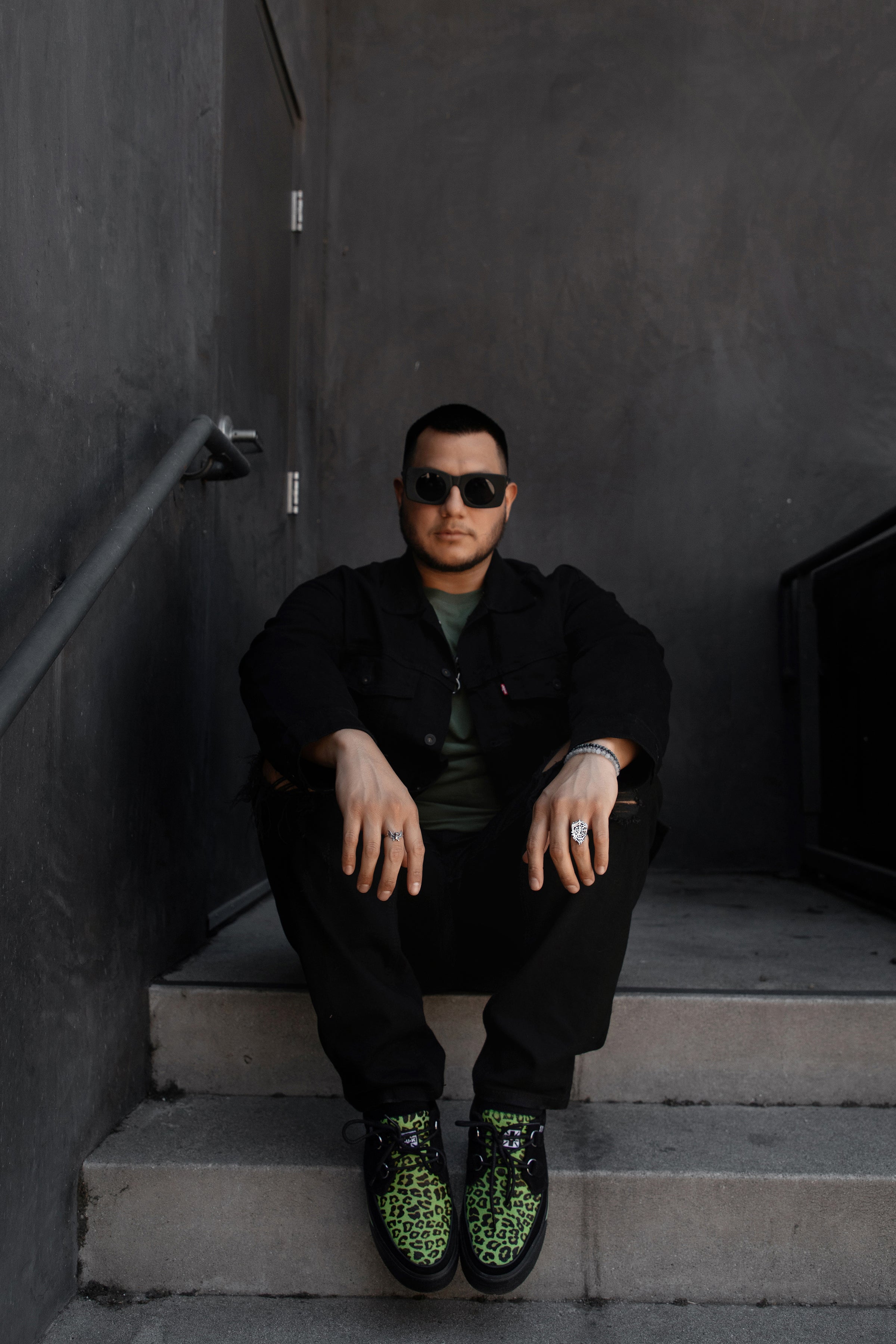 Black & Green Leopard Suede Creeper Sneaker