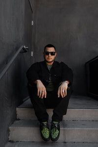 Black & Green Leopard Suede Creeper Sneaker