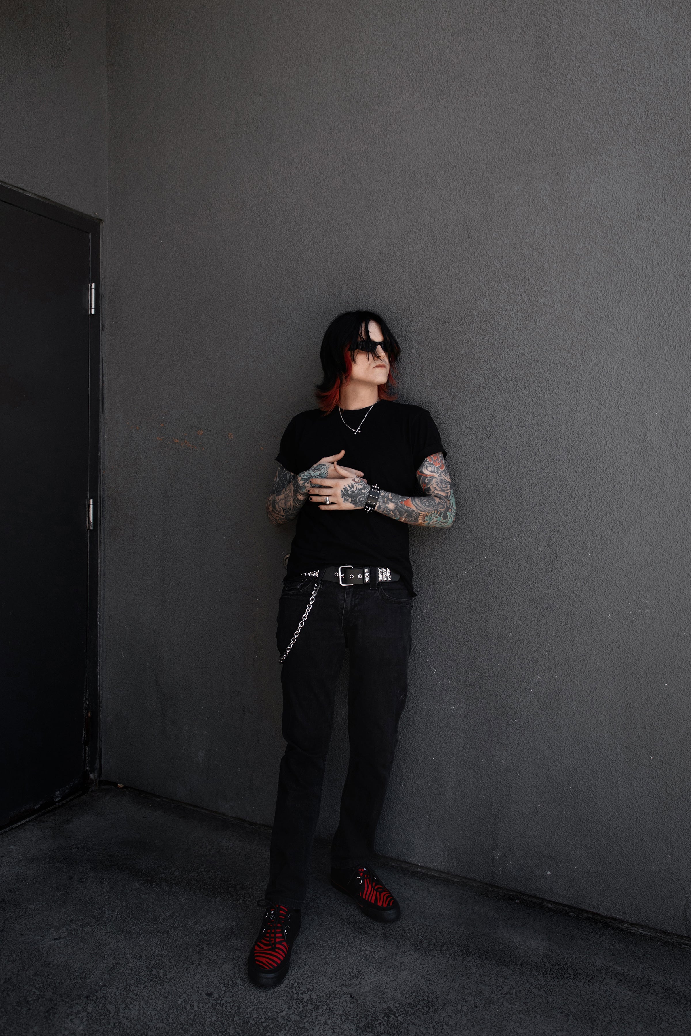 Black &Red Zebra Suede Creeper Sneaker