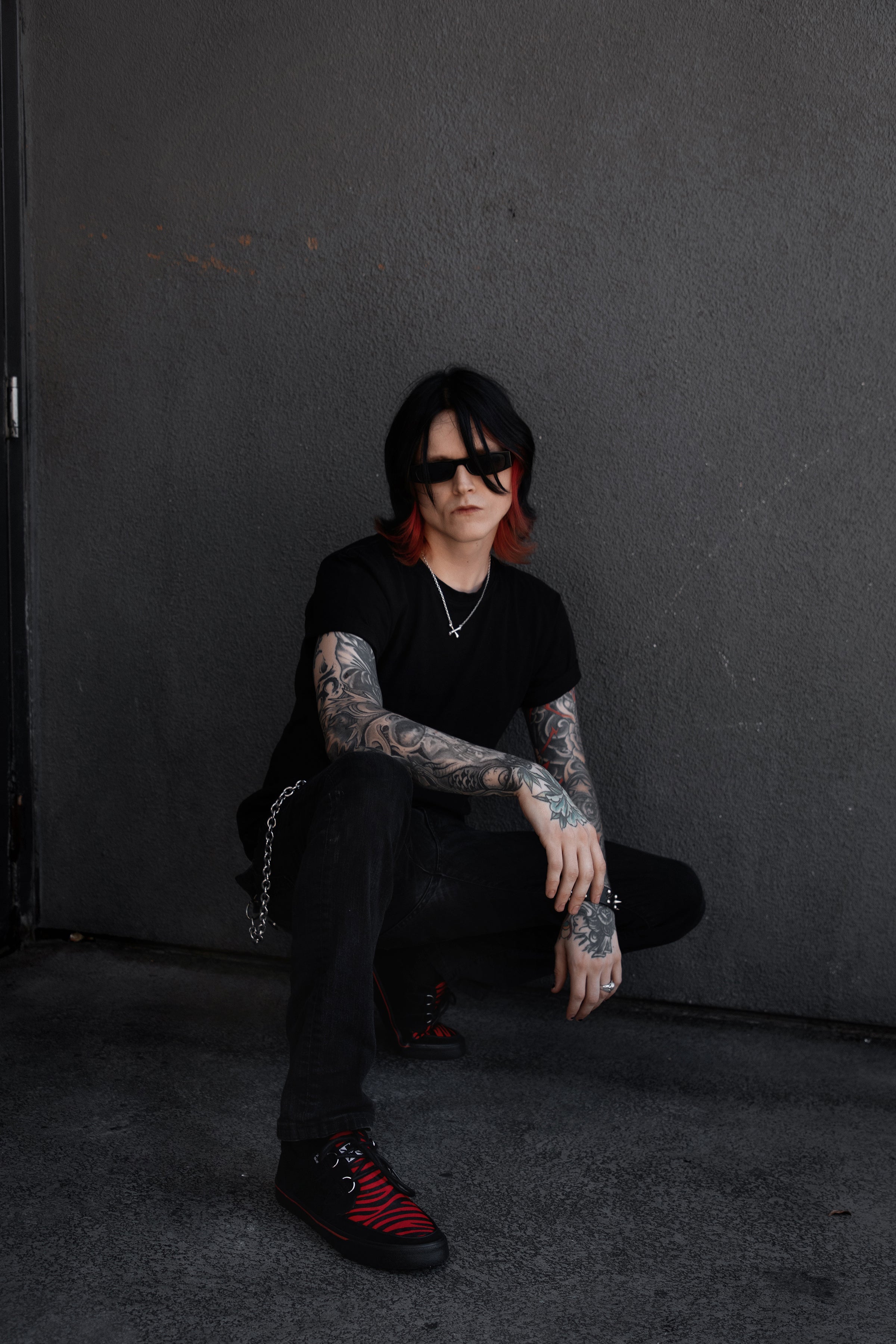 Black &Red Zebra Suede Creeper Sneaker