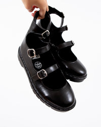 Black calf TUKskin 3 Strap Mary Jane