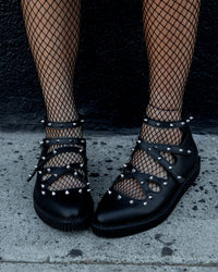 Black Studded Cross Strap Mary Jane