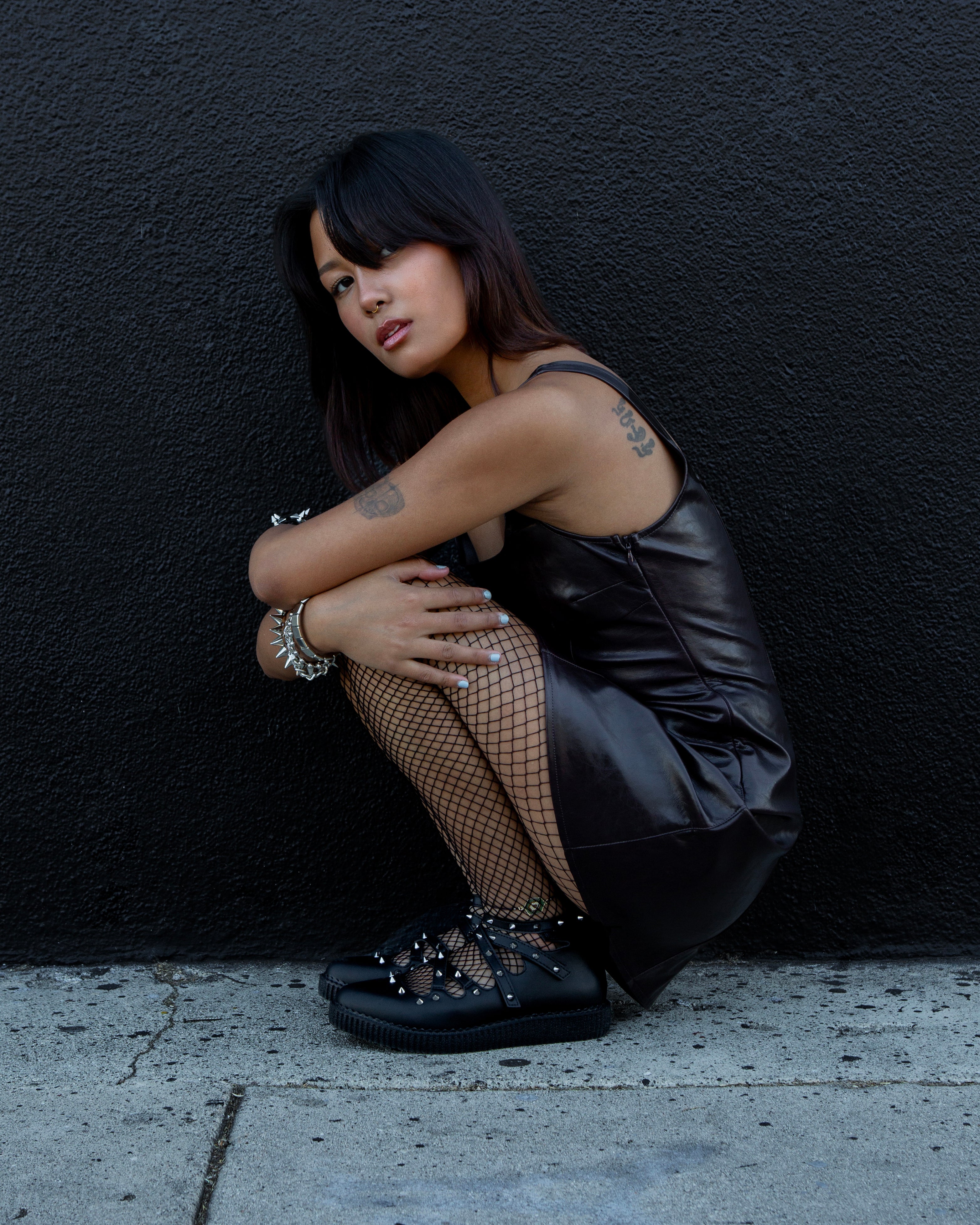 Black Studded Cross Strap Mary Jane