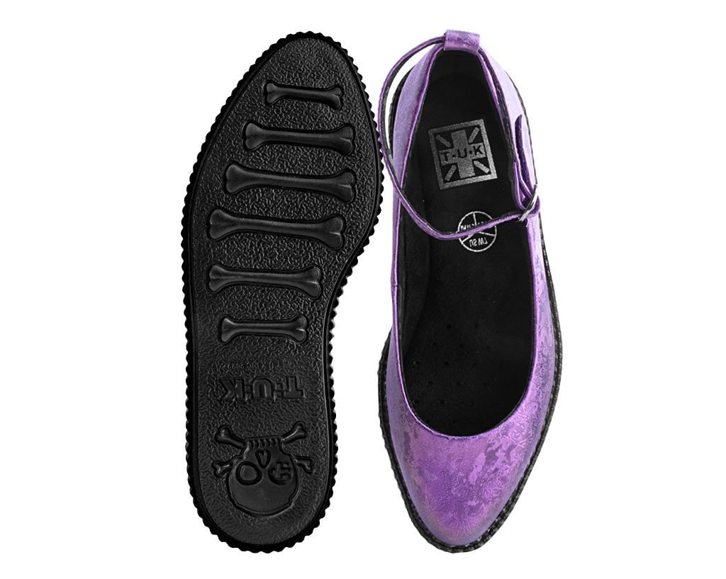 Purple Metallic Blossom Ballet Ankle Strap Creeper Mary Jane Shoe