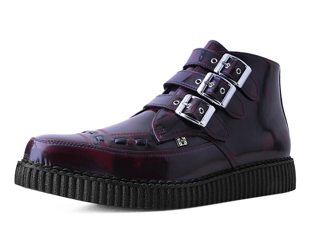 Burgundy Rub-Off 3-Buckle Pointed Creeper Boot