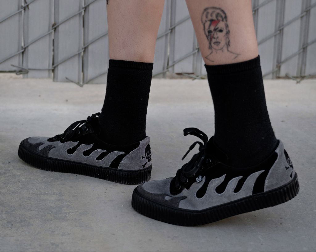 Black & Grey Suede Flame Creeper Sneaker