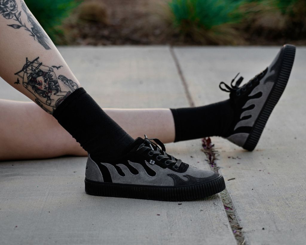 Black & Grey Suede Flame Creeper Sneaker