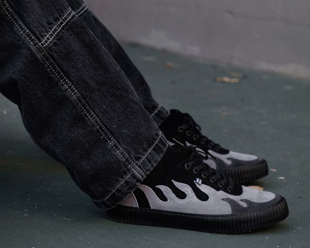 Black & Grey Suede Flame Creeper Sneaker