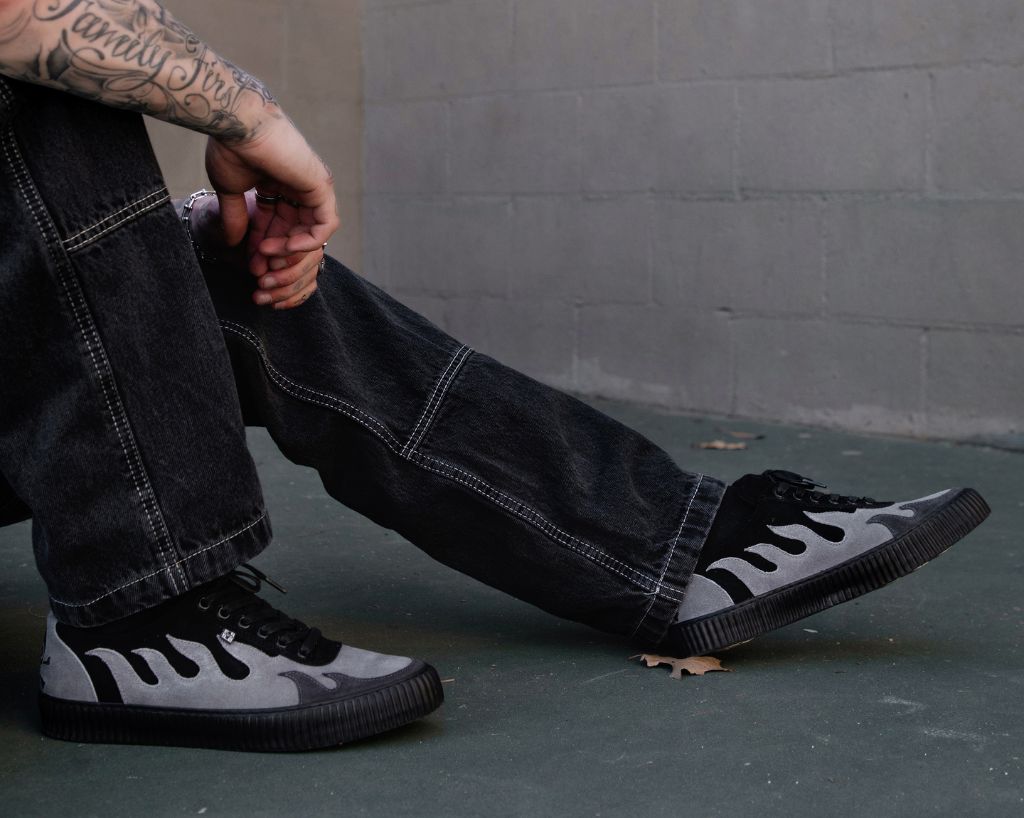 Black & Grey Suede Flame Creeper Sneaker