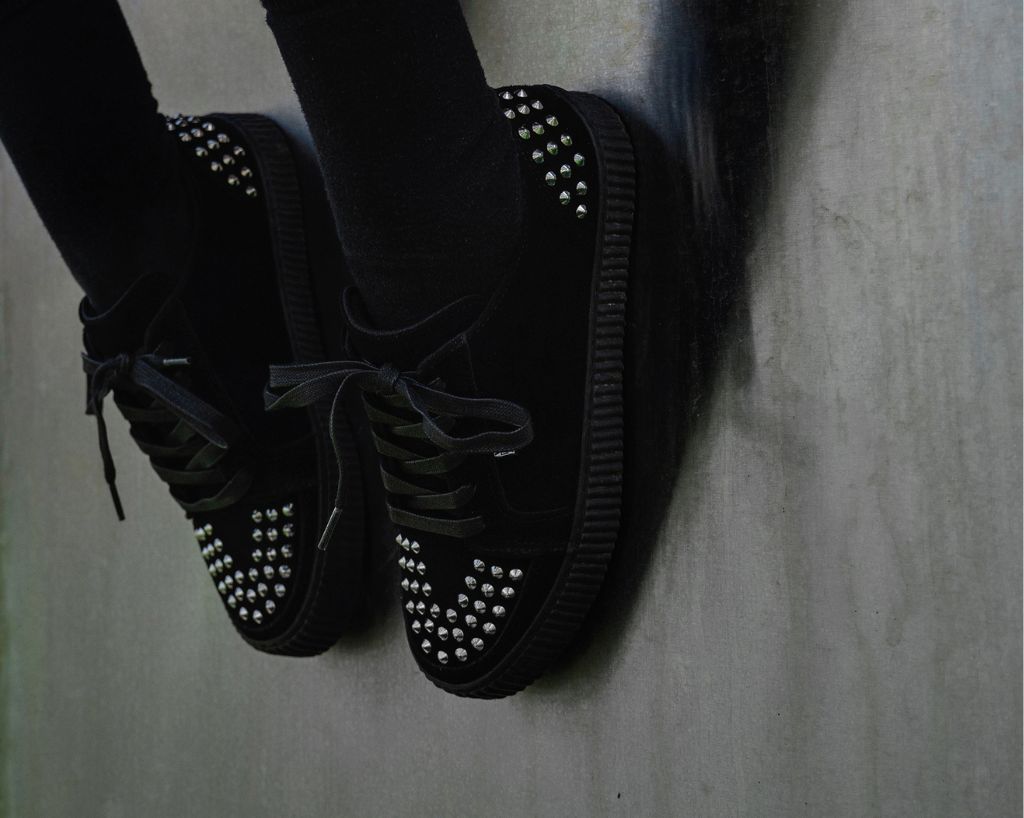 Black Suede Studded Creeper Sneaker