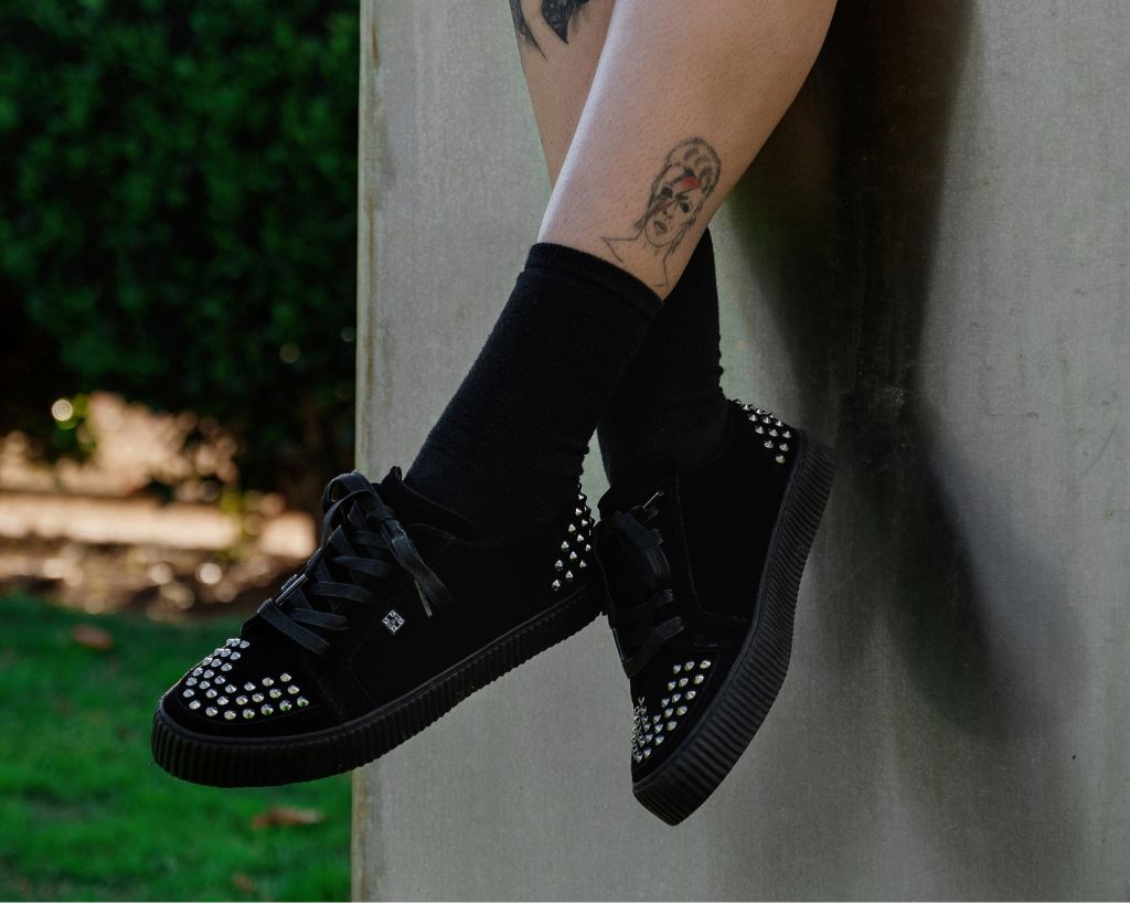 Black Suede Studded Creeper Sneaker