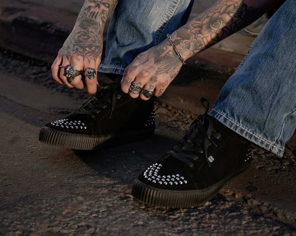 Black Suede Studded Creeper Sneaker