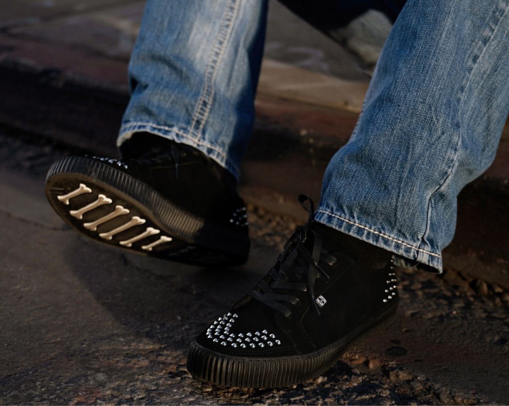 Black Suede Studded Creeper Sneaker
