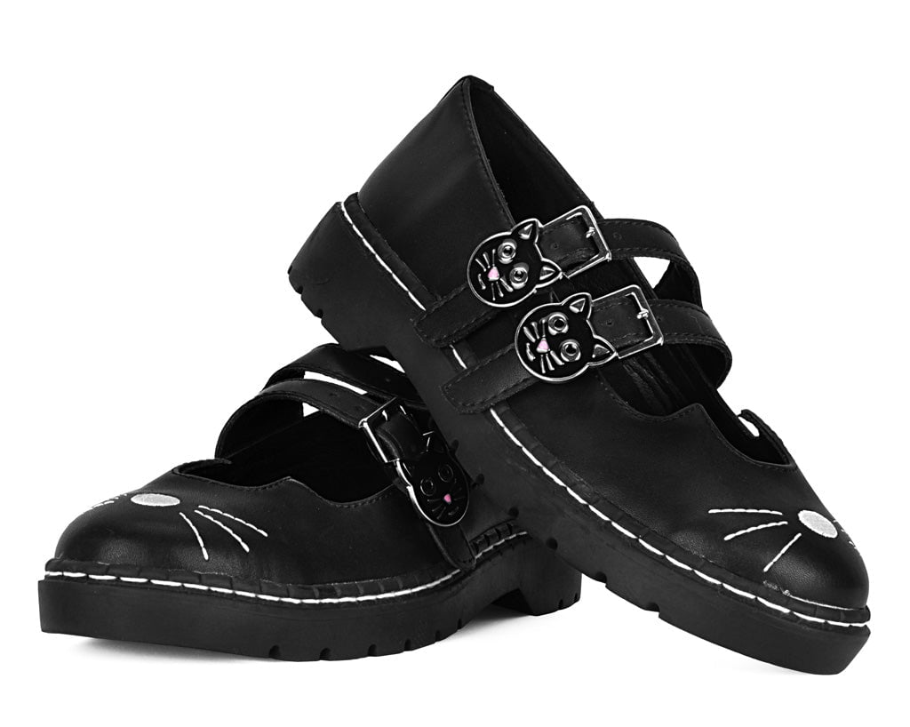 Black Leather 2-Buckle Kitty Mary Jane
