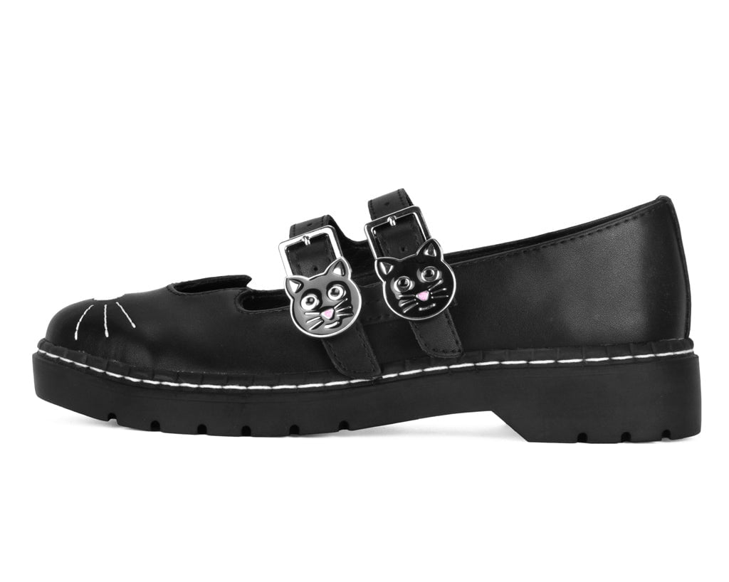 Black Leather 2-Buckle Kitty Mary Jane