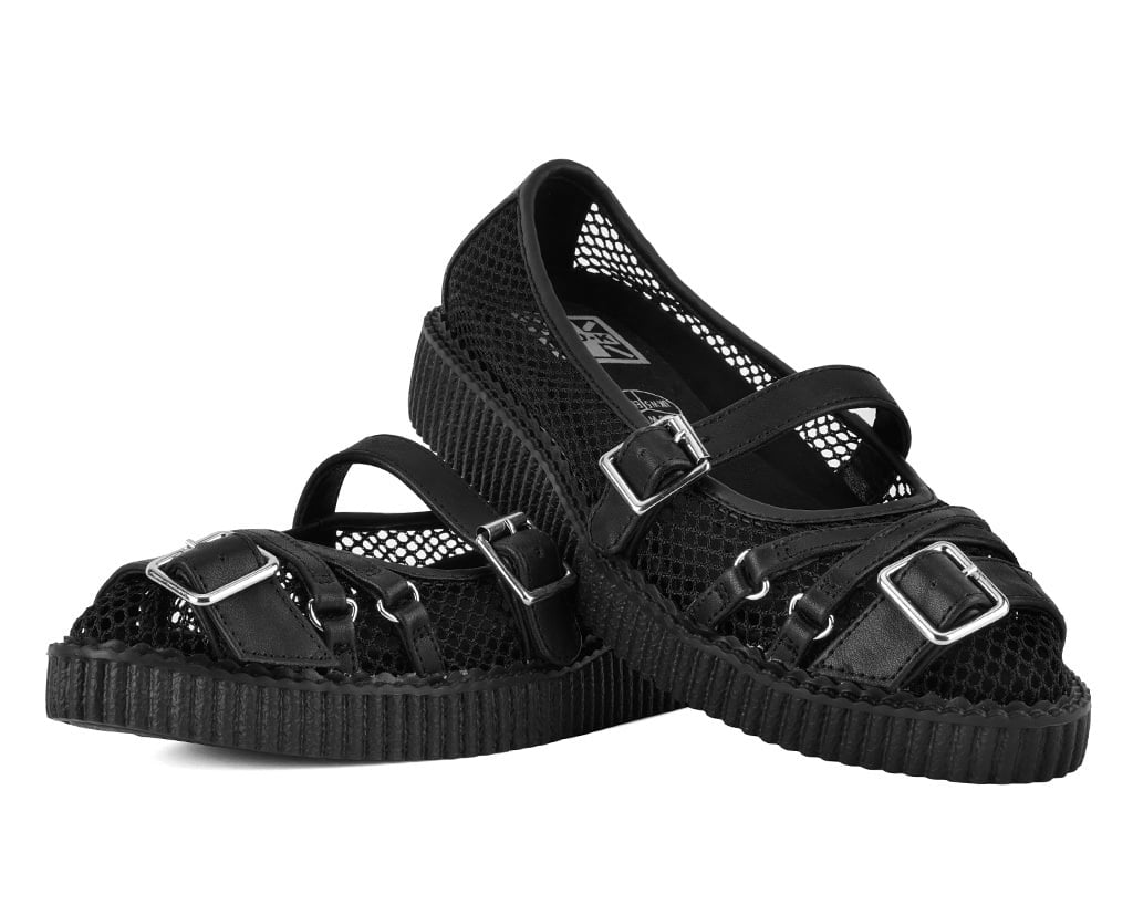 Black Strappy Mesh Pointed Mary Jane