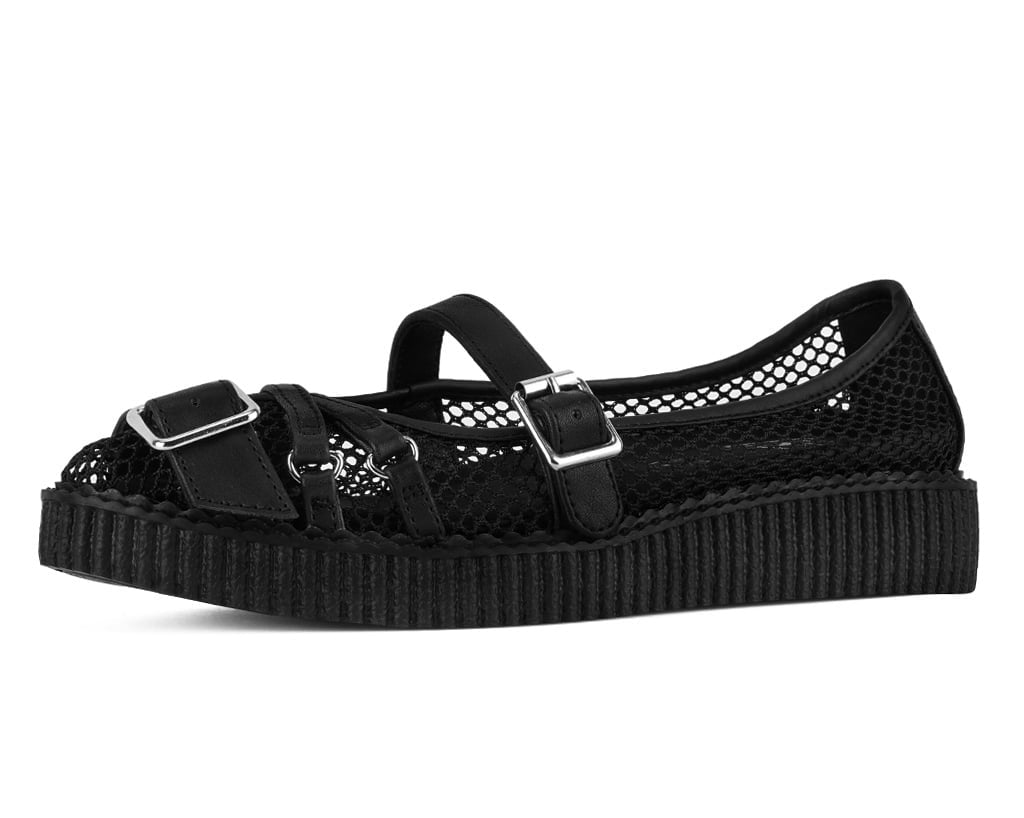 Black Strappy Mesh Pointed Mary Jane