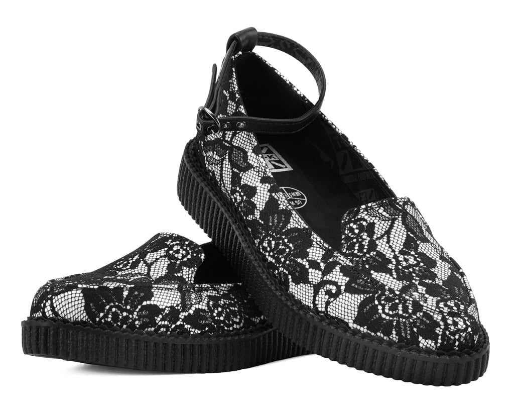 Black Satin Lace Pointed Ballet Creeper
