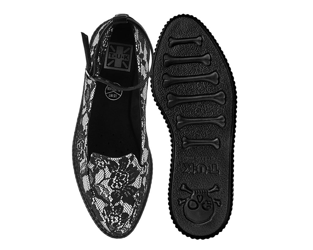 Black Satin Lace Pointed Ballet Creeper