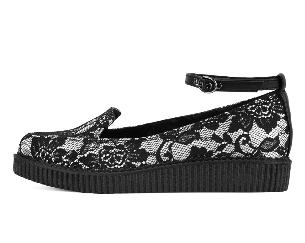 Black Satin Lace Pointed Ballet Creeper
