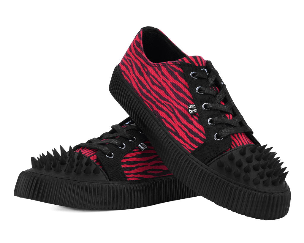 Black & Red Zebra Print Spike Toe Lace Up Sneaker