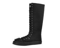 Black Canvas Knee Hi Spike Toe Sneaker Boot