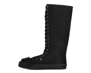 Black Canvas Knee Hi Spike Toe Sneaker Boot