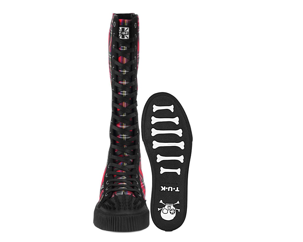 Tartan Canvas Knee Hi Spike Toe Sneaker Boot