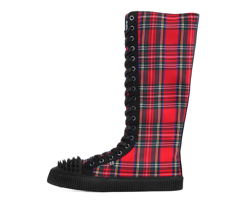 Tartan Canvas Knee Hi Spike Toe Sneaker Boot