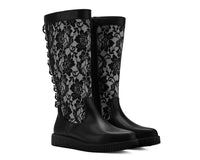 A3517L Black TUKskin Lace Corset Pointed Creeper Boot