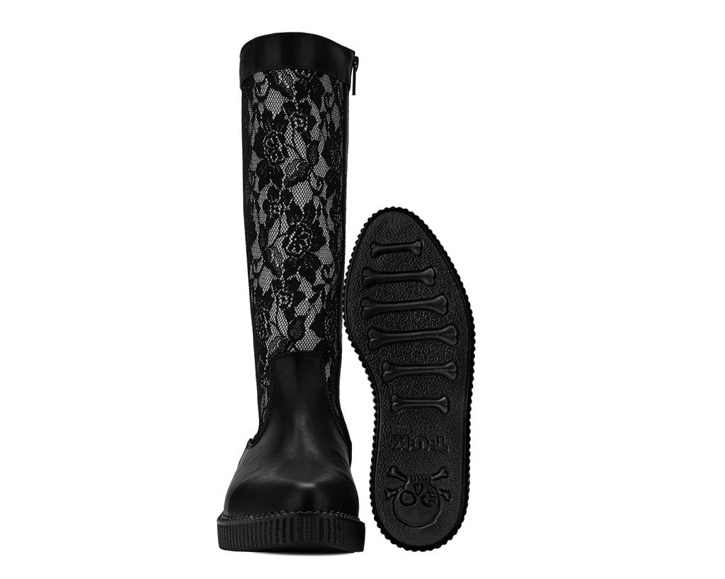 A3517L Black TUKskin Lace Corset Pointed Creeper Boot A3517L-05