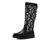 A3517L Black TUKskin Lace Corset Pointed Creeper Boot