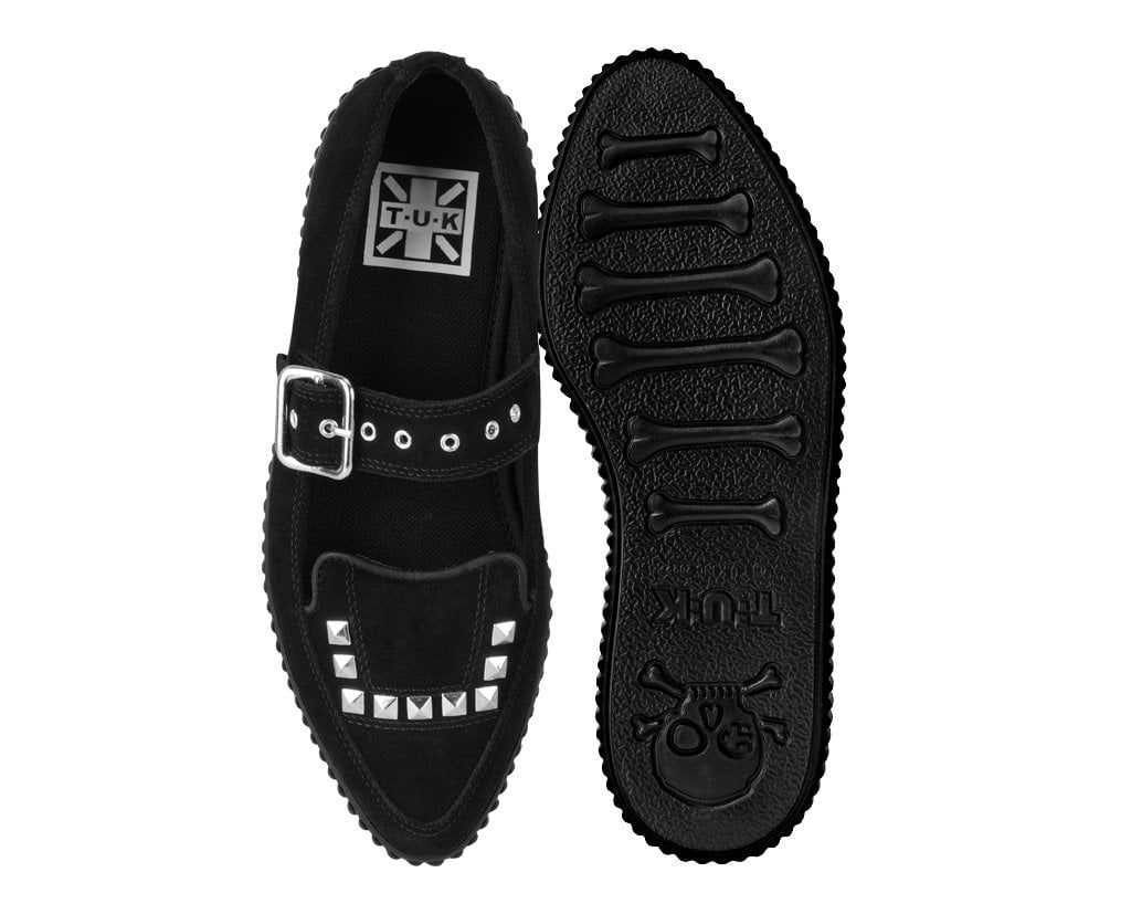 A3522L Black Suede Studded Pointed Mary Jane Creeper Sneaker A3522L-05