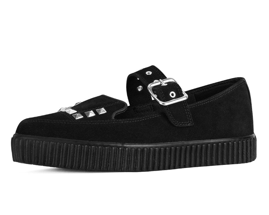 A3522L Black Suede Studded Pointed Mary Jane Creeper Sneaker