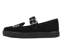 A3522L Black Suede Studded Pointed Mary Jane Creeper Sneaker