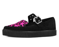 a3524L Black Suede Pink Leopard Mary Jane Creeper Sneaker