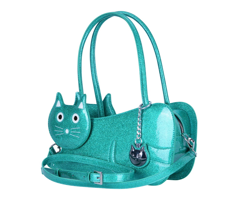 Teal Glitter Kitty Handbag