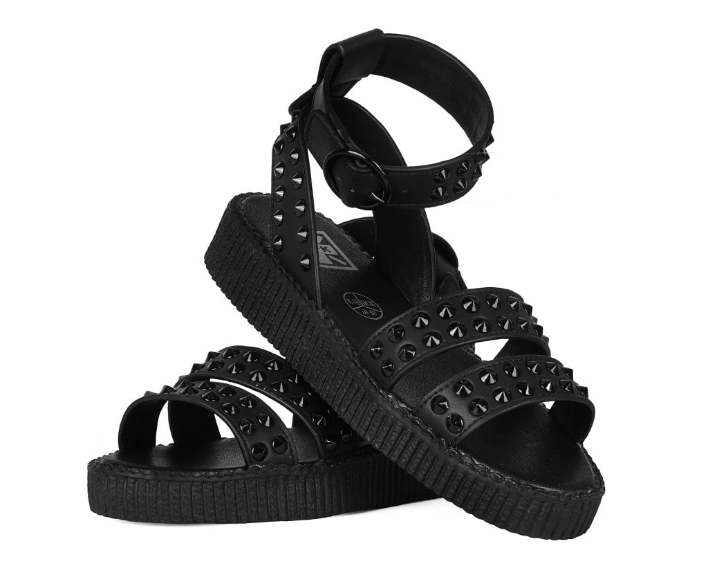 Black TUKskin Studded Ankle Strap Sandal