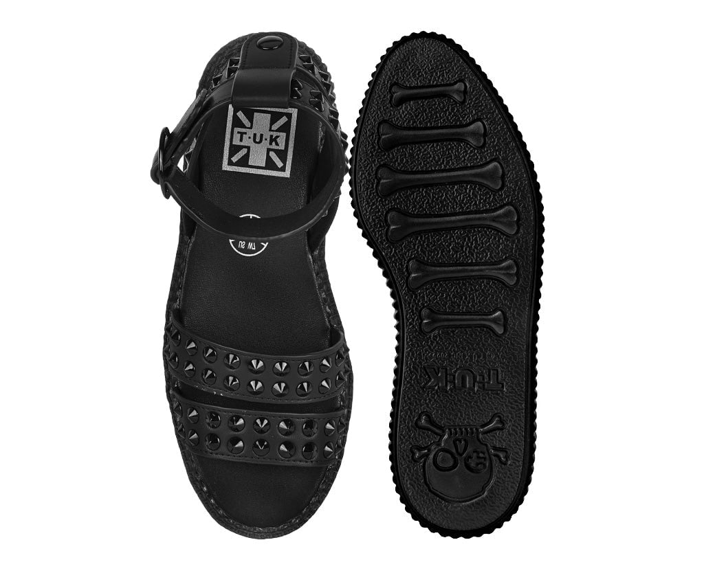 Black TUKskin Studded Ankle Strap Sandal