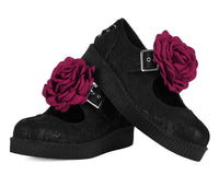 Black TUKskin Flower Lace Viva Low Mary Jane