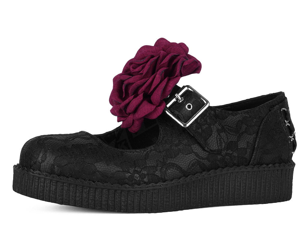 Black TUKskin Flower Lace Viva Low Mary Jane
