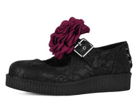 Black TUKskin Flower Lace Viva Low Mary Jane