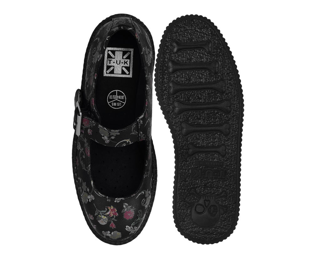 Black Floral Viva Low Mary Jane