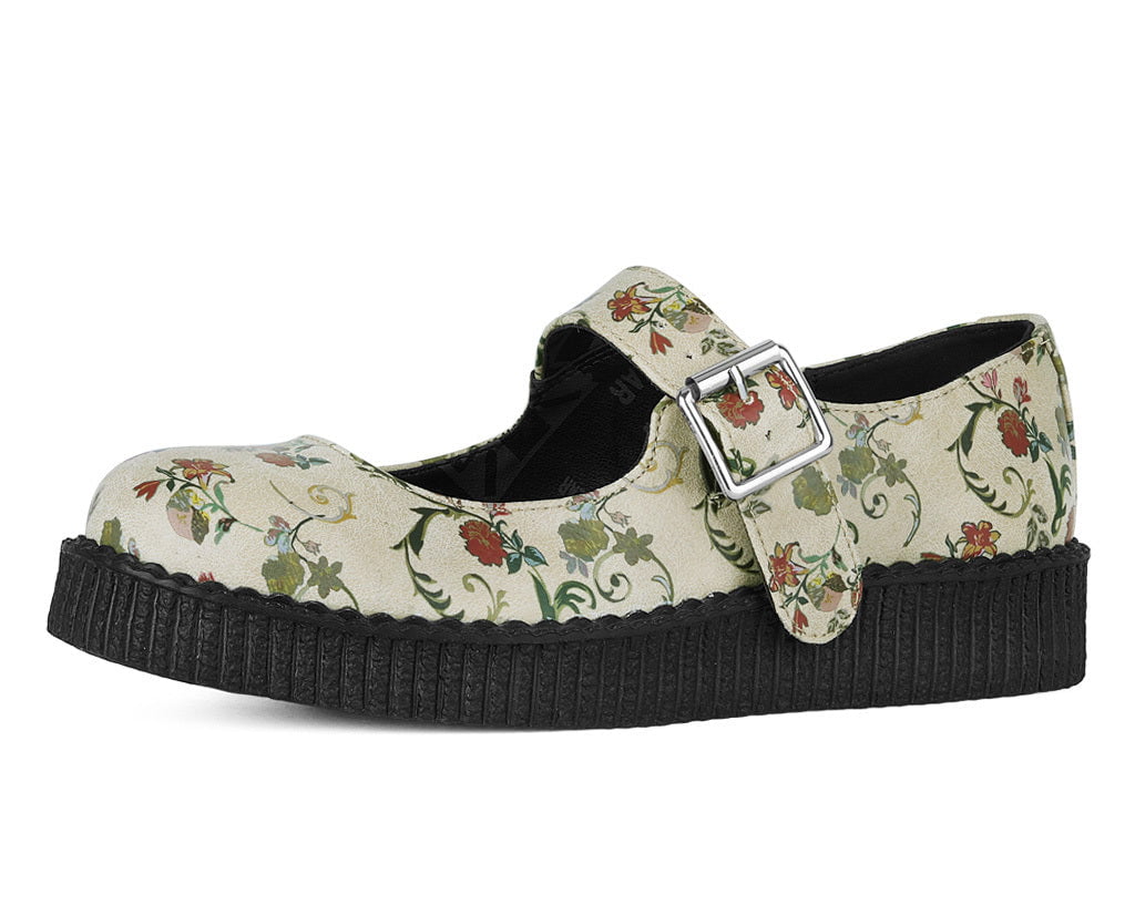 Beige Floral Viva Low Mary Jane